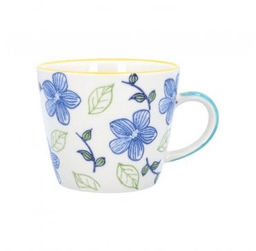 Blue Hibiscus Stoneware Mug,  (LxWxD) 12.5x9.5x8.3cm