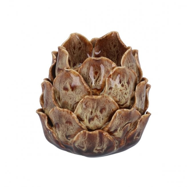 Brown Reactive Glaze Artichoke T-Lite Holder