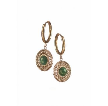 Filigree Round Earrings with Cut Stone