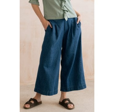SUMMER TROUSERS PLAIN LINEN DENIM - BLUE