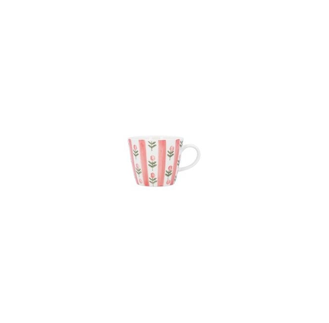 Pink Stripe Flower Stoneware Mug, 