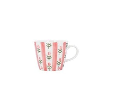 Pink Stripe Flower Stoneware Mug, 