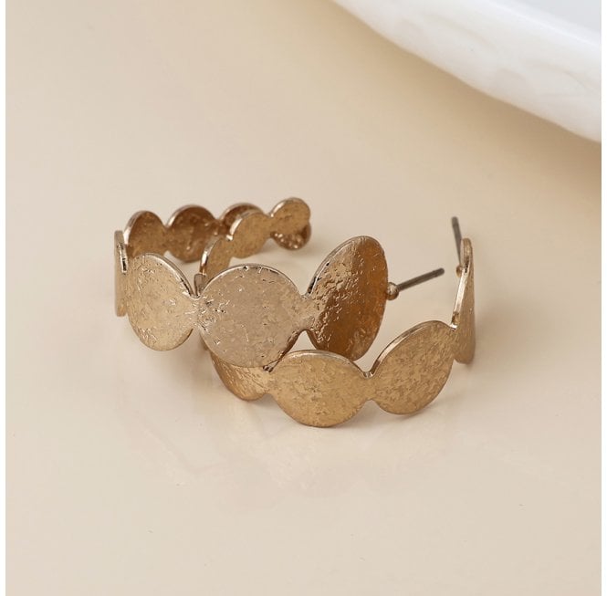 POM BRUSHED TEXTURED FAUX GOLD PLATED DISCS C POST EARRINGS