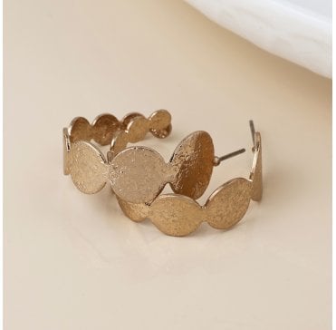 BRUSHED TEXTURED FAUX GOLD PLATED DISCS C POST EARRINGS