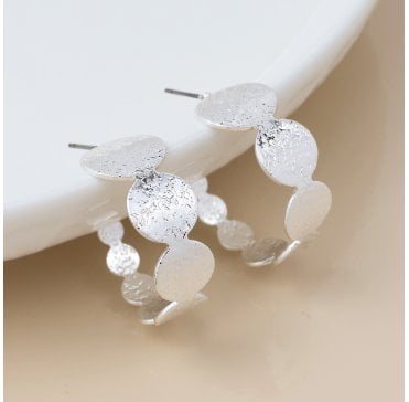 BRUSHED TEXTURED SILVER PLATED DISCS C POST EARRINGS