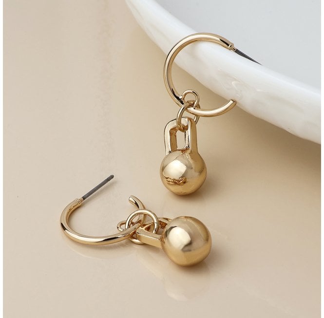 POM FAUX GOLD C POST HOOP EARRINGS WITH BALL CHARMS