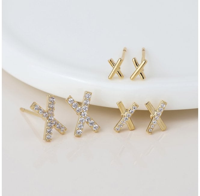 POM FAUX GOLD CRYSTAL X KISS TRIPLE PAIR PACK EARRINGS