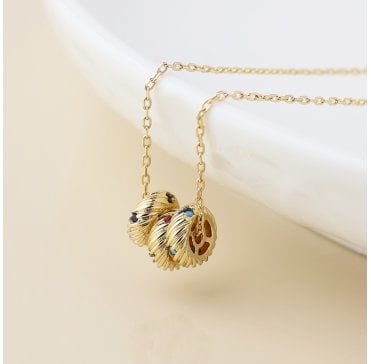 FAUX GOLD PLATED TRIPLE RINGS WITH CRYSTALS NECKLACE