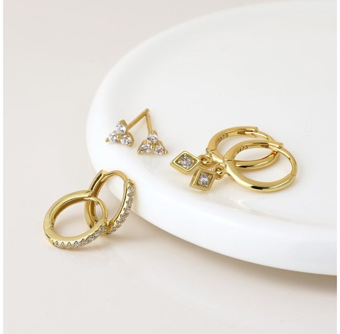 POM FAUX GOLD TINY CRYSTAL STUD AND HOOP 3 PR PACK