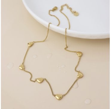 GOLD PLATED STAINLESS STEEEL CURB CHAIN HEART STATION NECKLACE