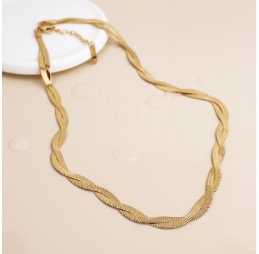 GOLD PLATED STAINLESS STEEEL PLAITED LIQUID CHAIN NECKLACE