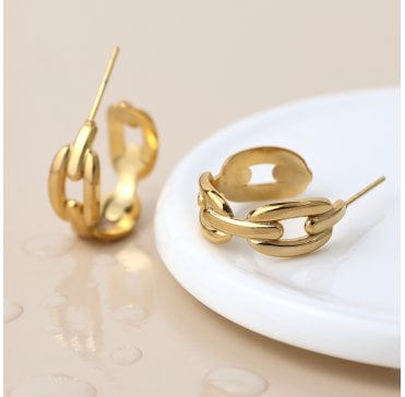 GOLD PLATED STAINLESS STEEL CHAIN LINK HUGGIE HOOPS