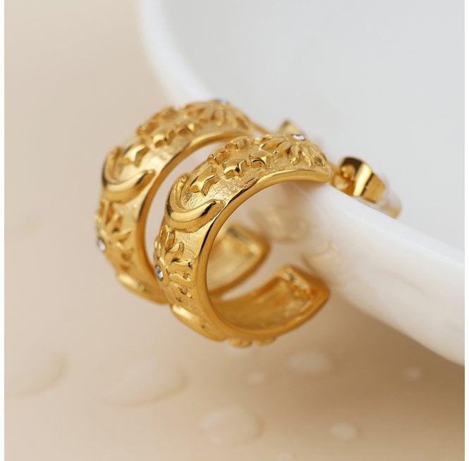 POM GOLD PLATED STAINLESS STEEL STAR AND MOON C POST HUGGIE HOOPS