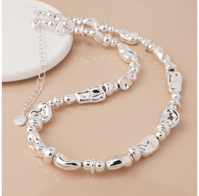 POM POLISHED SILVER PLATED ORGANIC SHAPED MULTI BEAD NECKLACE