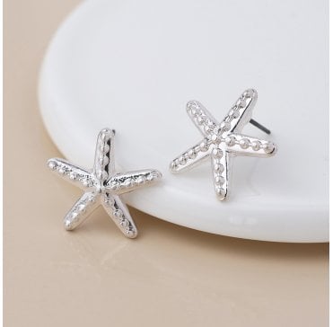 SILVER PLATED DOTTED STARFISH STUDS