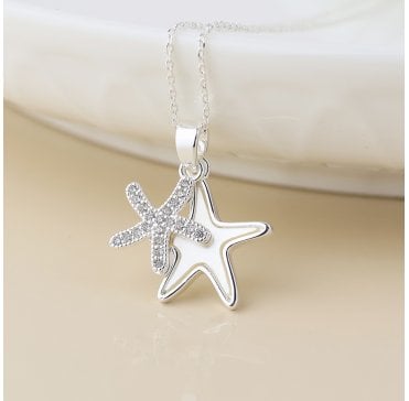 SILVER PLATED DOUBLE STARFISH NECKLACE