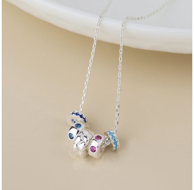 POM SILVER PLATED MULTI RING WITH CRYSTALS NECKLACE
