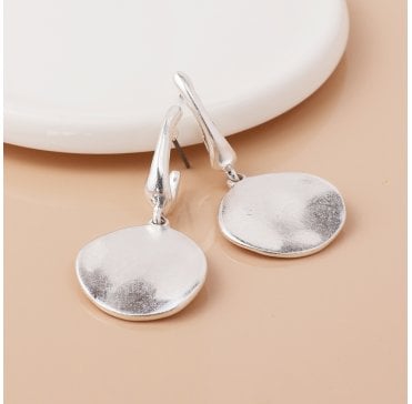 WORN SILVER PLATED DISC DROP EARRINGS