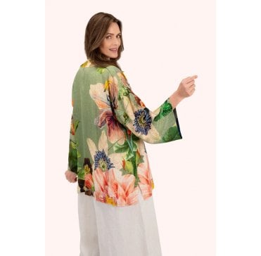 Botanical Bouquet Mid-length Kimono - Sage