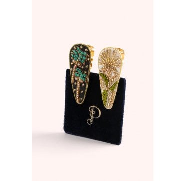 Midnight Trees/Champagne Flower, Pack of 2 Hair Clips