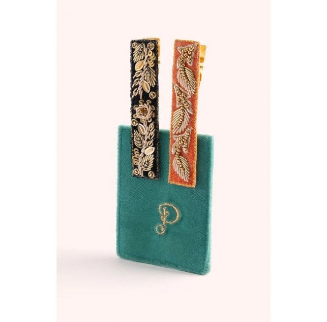 Powder Navy/Tangerine Leaves (Teal), Pack of 2 Hair Bars