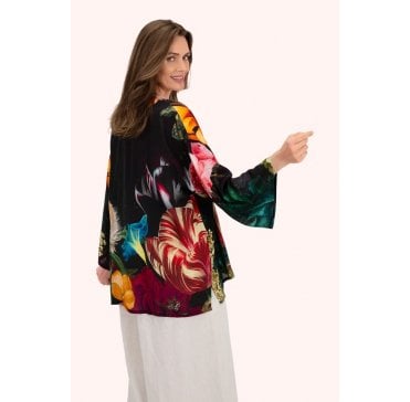 Opulant Florals Mid-length Kimono - Chocolate