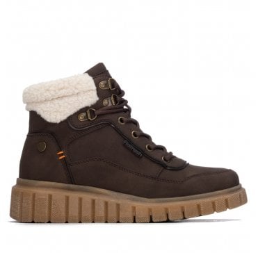 Borg Cuff Lace Up Boot - Brown