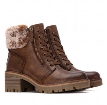 Heeled Boot with Fur - Camel