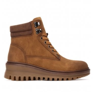 Lace Up Wedge Boots - Camel