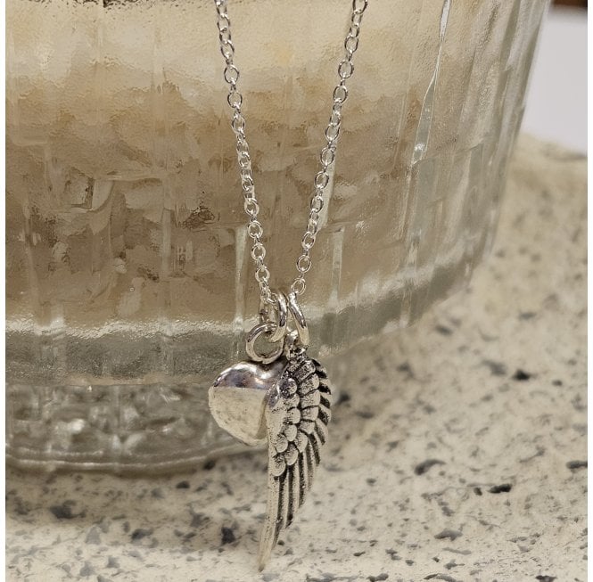 Siren Silver Sterling Silver Angel Wing and Heart Charm Necklace 