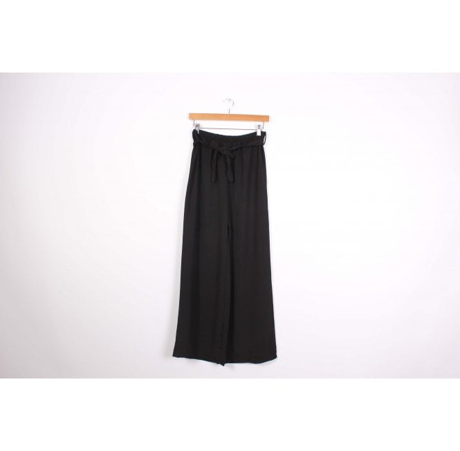 Winter Neutrals Black Plain Wide Leg Trouser With Belt
