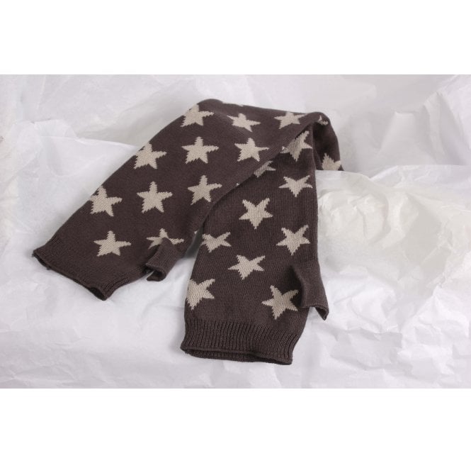 Winter Neutrals Dark Grey Long Fingerless Gloves with Stars