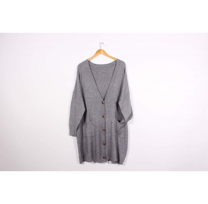 Winter Neutrals Grey Longline Cardigan with Tortoiseshell Buttons