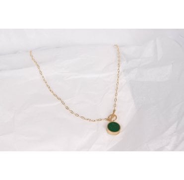 Golden Chain Necklace with Green Pendant