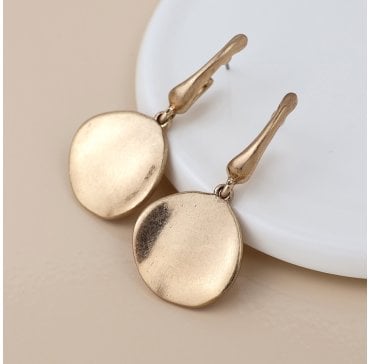 WORN FAUX GOLD DISC DROP EARRINGS