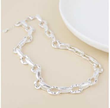 WORN SILVER CHUNKY LINK CHAIN NECKLACE